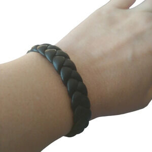 Faux Leather  Braided Bracelet Cuff, Black